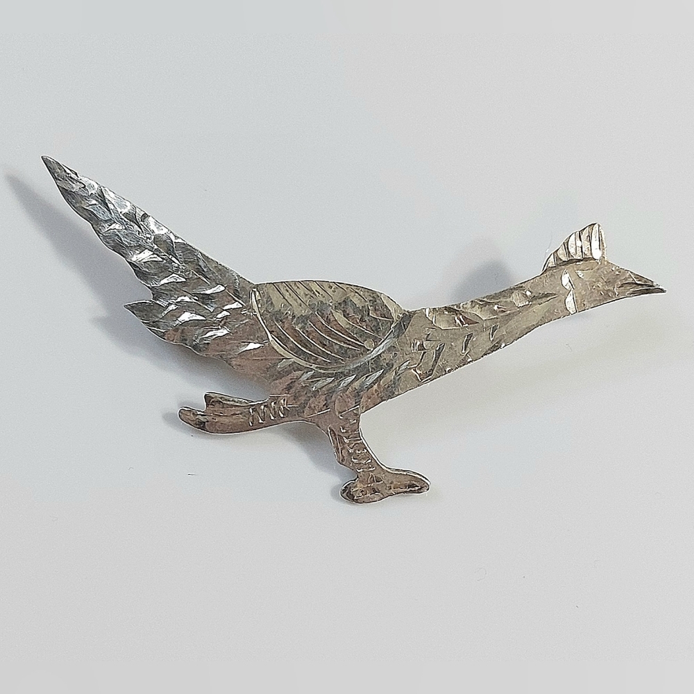 Vintage Mexico Silver Roadrunner Pin Brooch